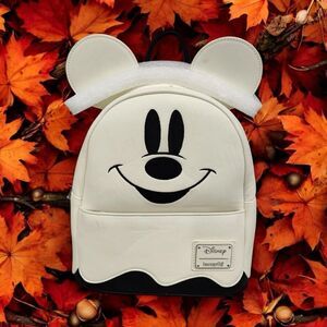LOUNGEFLY Disney Ghost Mickey Mouse GLOW-IN-THE-DARK Mini Backpack NWT